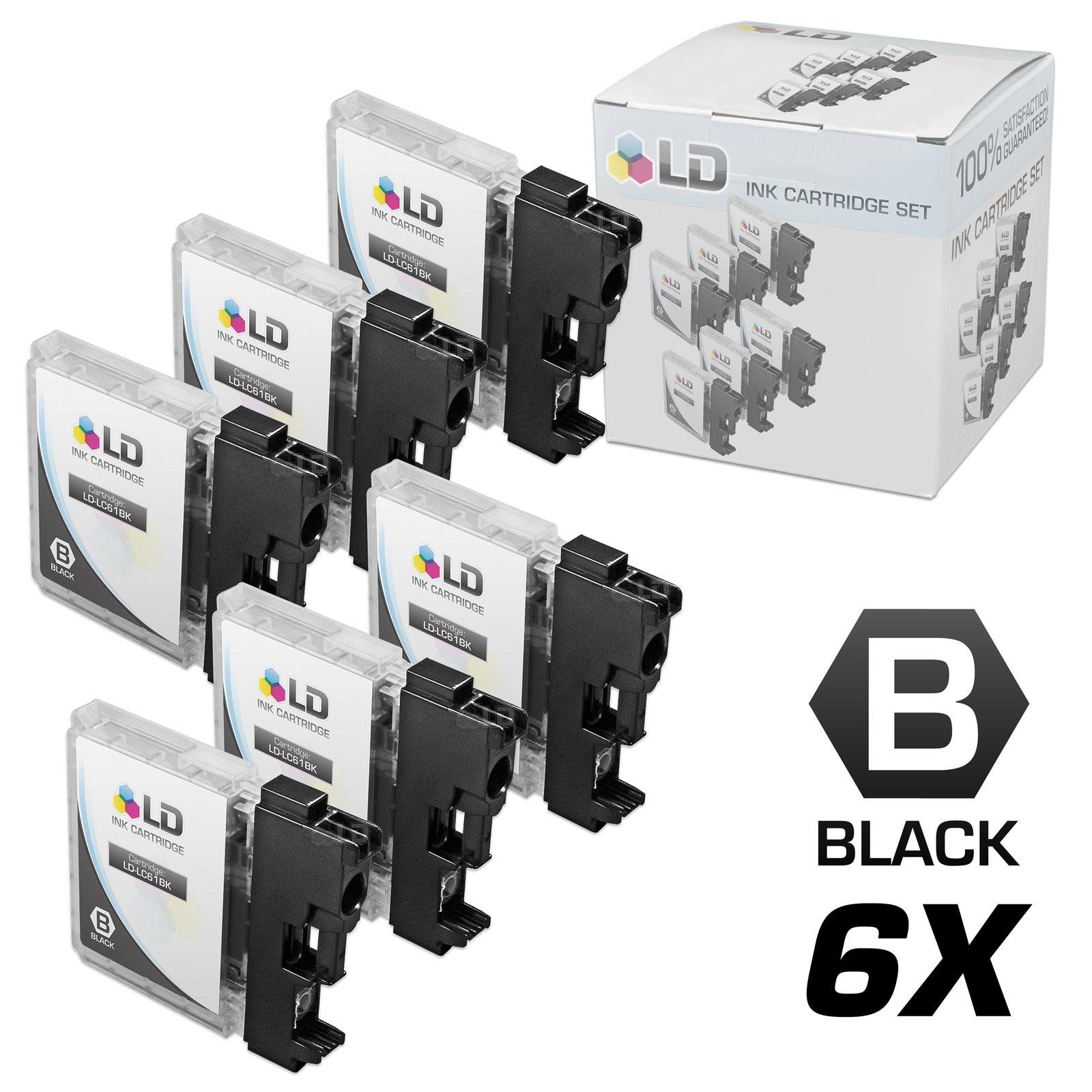 LD © Compatible Brother LC 61 Set of 6 LC61BK Black Inkjet Cartridges