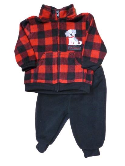 Carters Infant Boys Red Plaid Fleece Dog Outfit Sweater Jacket & Pants Set