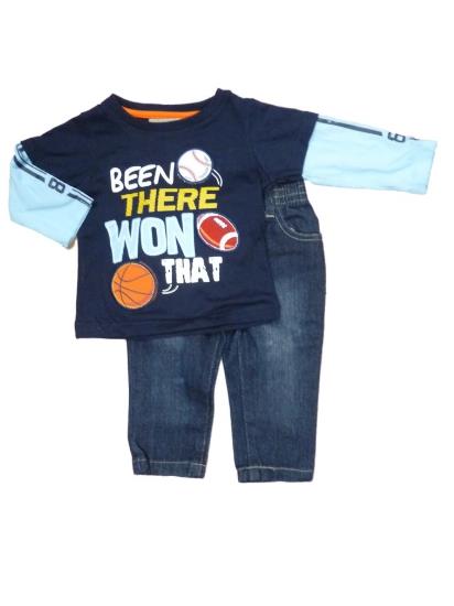 Kids Headquarters Infant & Toddler Boys Sports Blue Longsleeve Shirt & Jeans Set