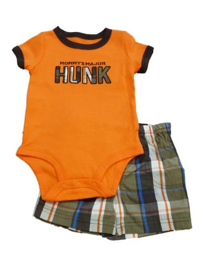 Carters Infant Boys Mommy's Hunk Orange Creeper & Brown Plaid Shorts Set 6m