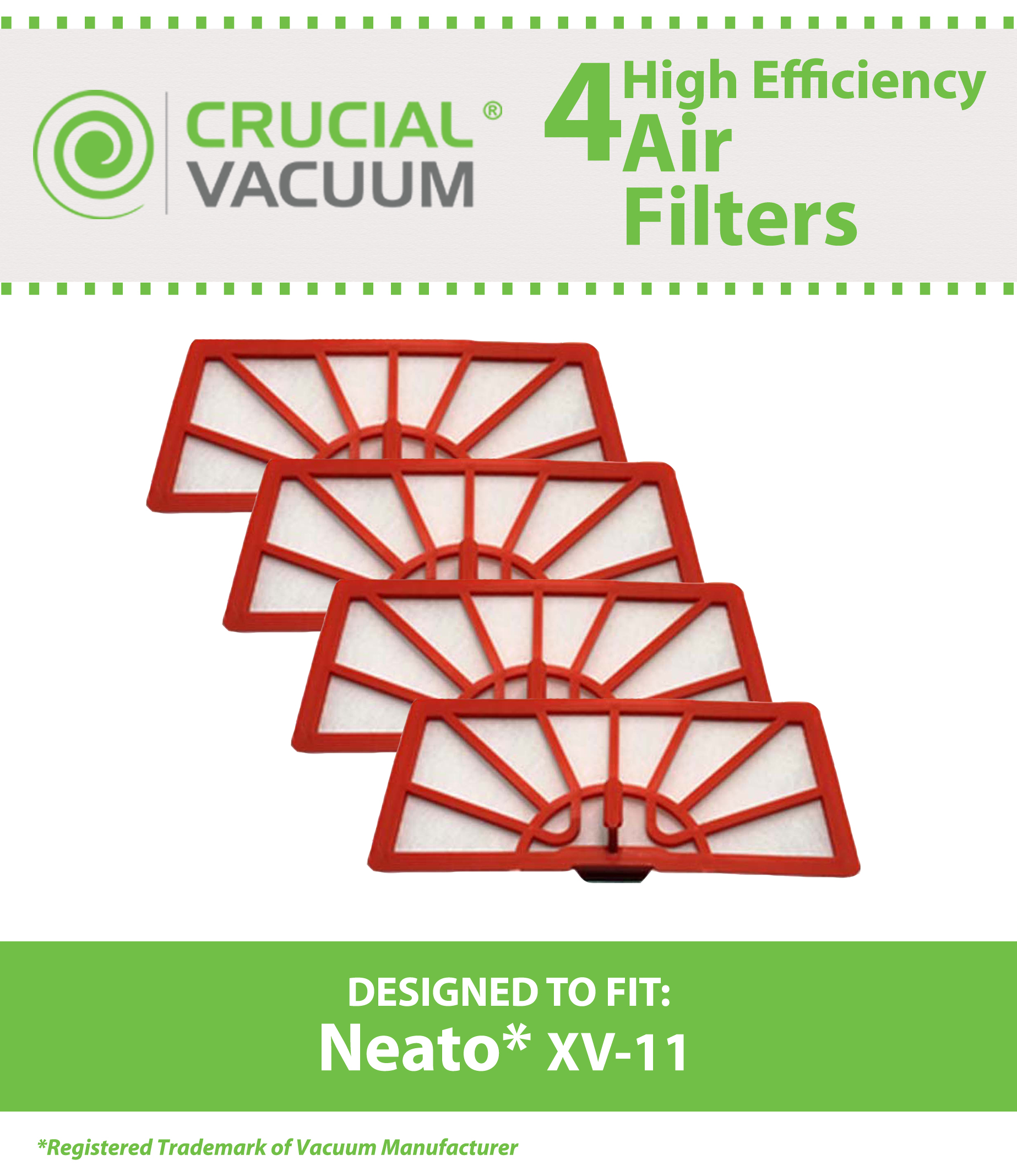 4 Pack Vacuum Filters Fits Neato XV 11 XV11 All Floor Robotic Vacuum Cleaner System; Compare to Neato Filter Part #945 0004 (9450004)