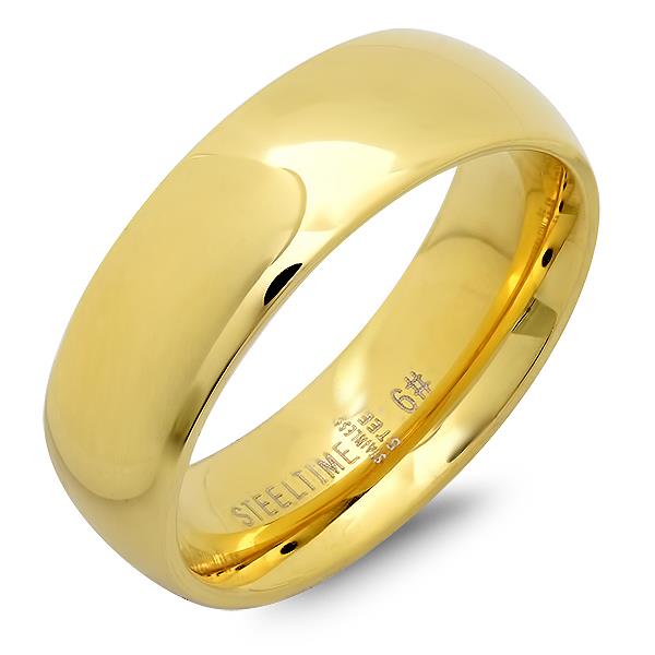 Yellow Gold Plated 6mm Stainless Steel Men's Wedding Band Ring