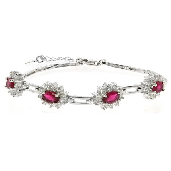 2.36 Ct Created Ruby and CZ Sterling Silver 7" Bracelet with 1" Extender