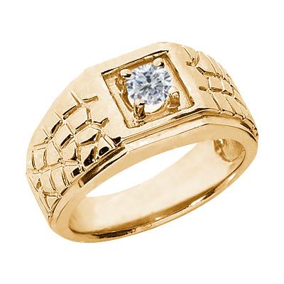 0.50 Ct Round G/H I1 Diamond 18K Yellow Gold Plated Silver Men's Solitaire Ring