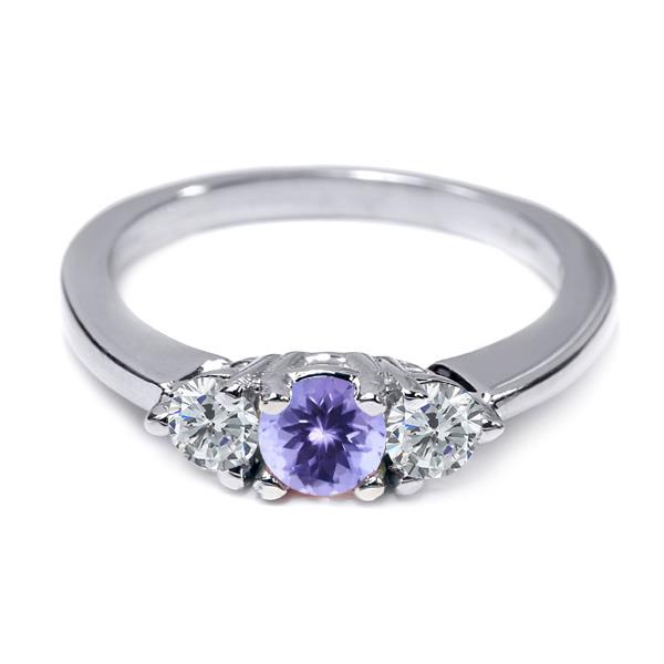 0.72 Ct Round Blue Tanzanite G/H Diamond 14K White Gold 3 Stone Ring