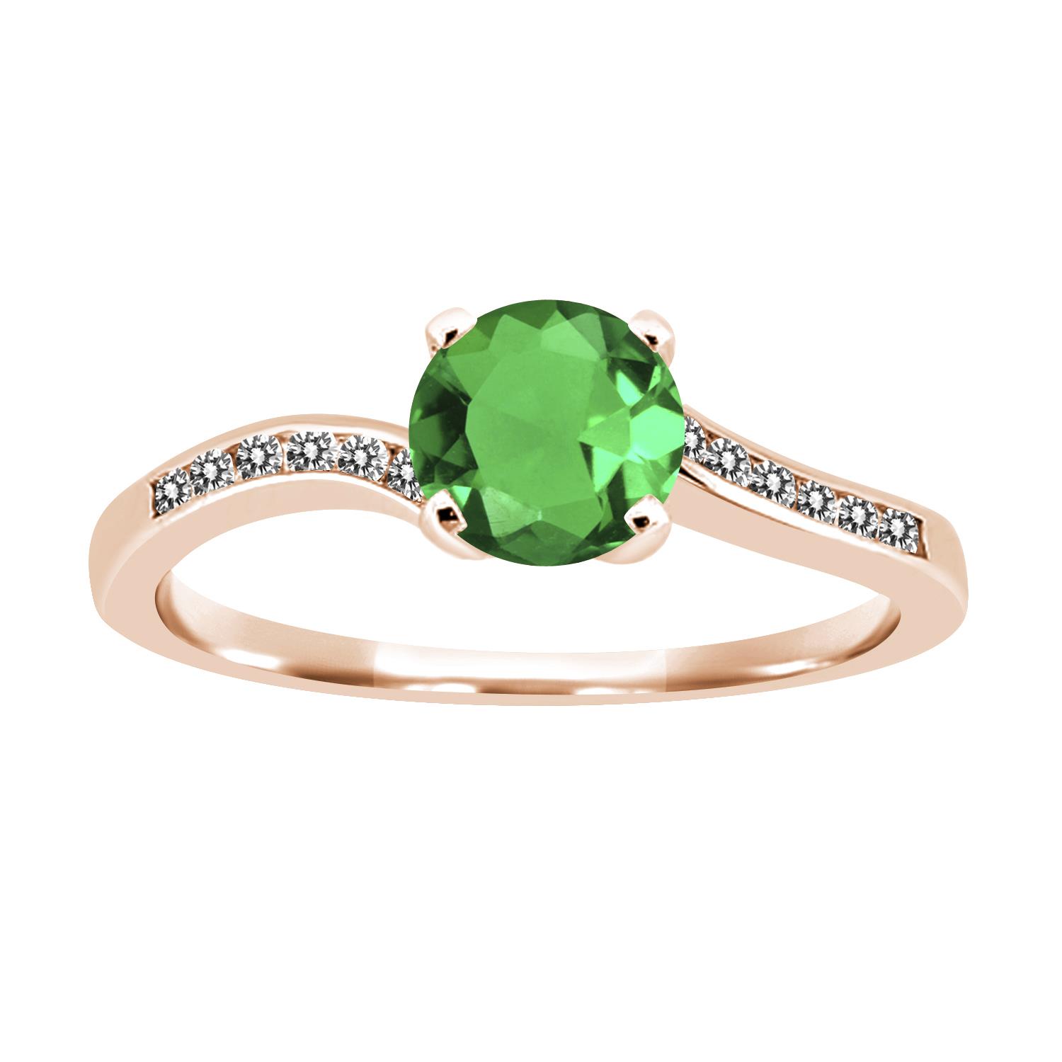 0.91 Ct Round Green Nano Emerald White Diamond 14K Rose Gold Ring