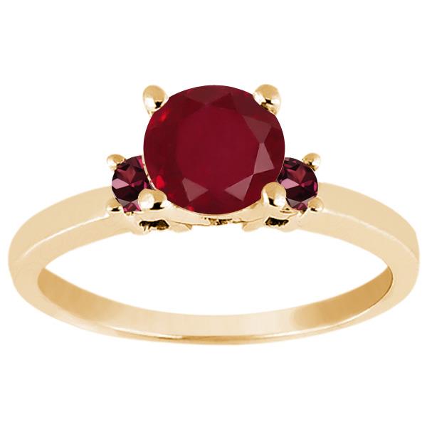 1.23 Ct Round Red Ruby Rhodolite Garnet 18K Yellow Gold Engagement Ring