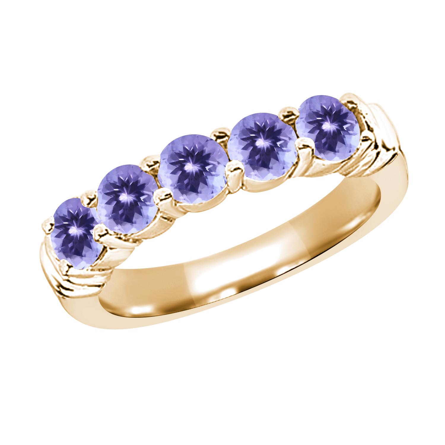 1.50 Ct Round Blue AAA Tanzanite 925 Yellow Gold Plated Silver Ring