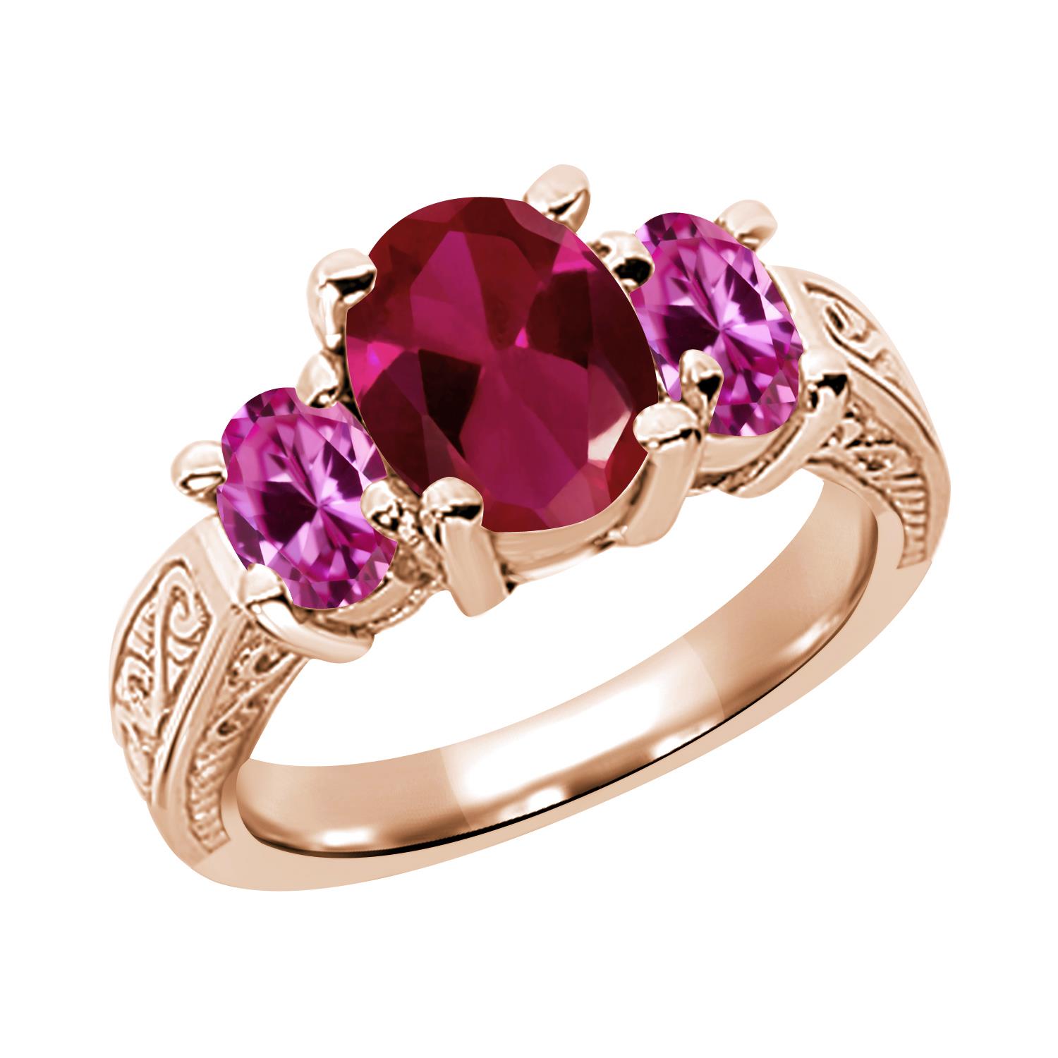 3.59 Ct Red Created Ruby Pink Created Sapphire  RG Plated Silver  Ring