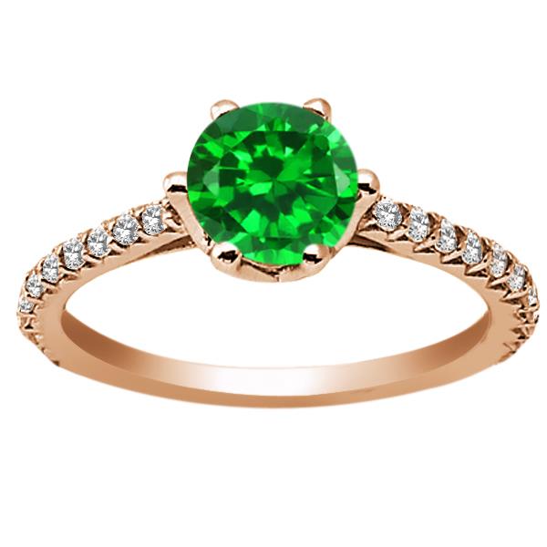 1.94 Ct Round Green Simulated Emerald White Topaz 18K Rose Gold Plated Silver Ring