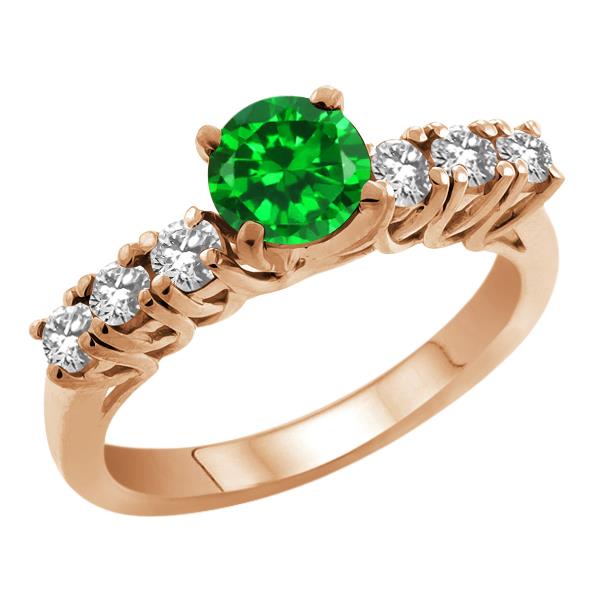 1.98 Ct Round Green Simulated Emerald White Topaz 18K Rose Gold Engagement Ring