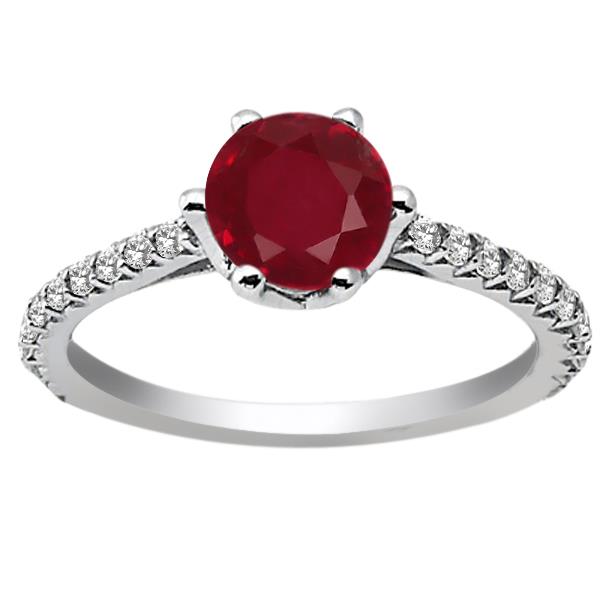 1.42 Ct Round Red Ruby White Diamond 14K White Gold Engagement Ring