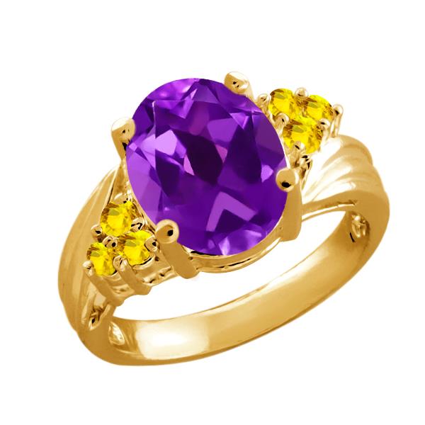 2.80 Ct Oval Purple Amethyst Yellow Sapphire 14K Yellow Gold Ring