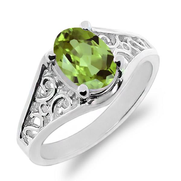 0.80 Ct Oval Green Peridot 14K White Gold Ring