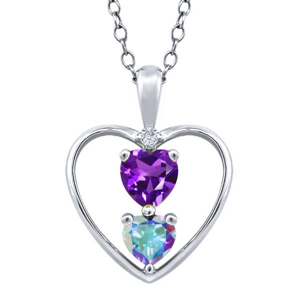 0.79 Ct Heart Shape Purple Amethyst Mercury Mist Mystic Topaz Silver Pendant