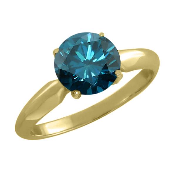 2.20 Ct Round Blue Diamond 925 Yellow Gold Plated Silver Ring