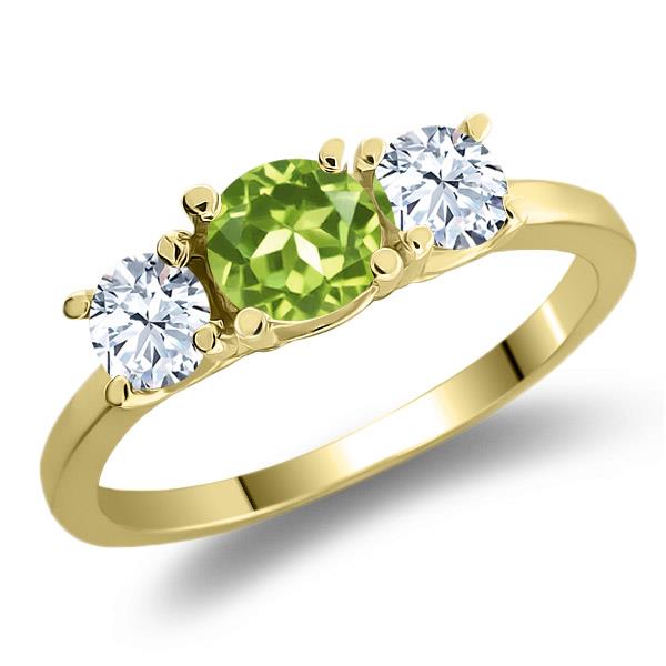 1.26 Ct Round Green Peridot White Topaz 925 Yellow Gold Plated Silver Ring