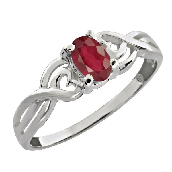 0.65 Ct Oval African Red Ruby 18K White Gold Ring