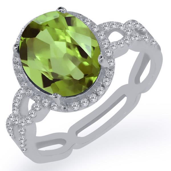 5.45 Ct Oval Green Peridot White Created Sapphire 925 Sterling Silver Ring