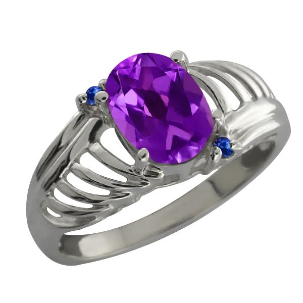 1.14 Ct Oval Purple Amethyst Blue Sapphire 14K White Gold Ring