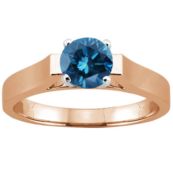 0.80 Ct Round Blue SI1/SI2 Diamond 14K Rose Gold Ring