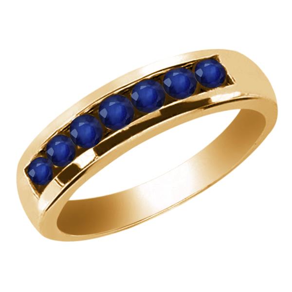 0.91 Ct Round Blue SI1/SI2 Sapphire 18K Yellow Gold Men's Wedding Band Ring