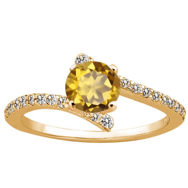 1.14 Ct Round Champagne Quartz 925 Yellow Gold Plated Silver Ring