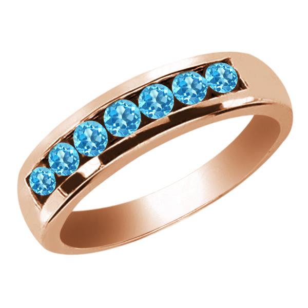 1.05 Ct Round Swiss Blue VS Topaz 18K Rose Gold Men's Wedding Band Ring