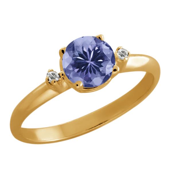 0.92 Ct Round Blue Tanzanite White Topaz Yellow Gold Plated Sterling Silver Ring