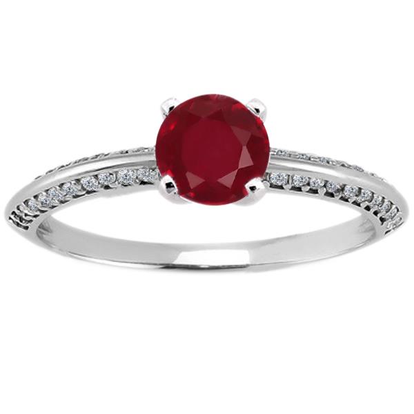 0.90 Ct Round Red Ruby Diamond 14K White Gold Ring