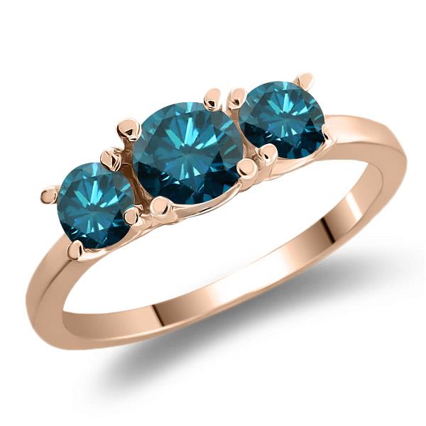 1.09 Ct Round Blue Diamond 925 Rose Gold Plated Silver Ring