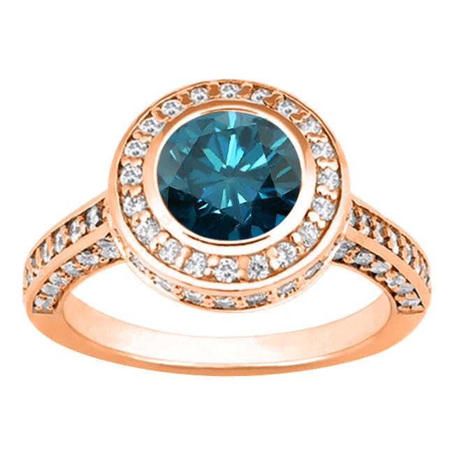 2.71 Ct Round Blue SI1/SI2 Diamond 14K Rose Gold Engagement Ring