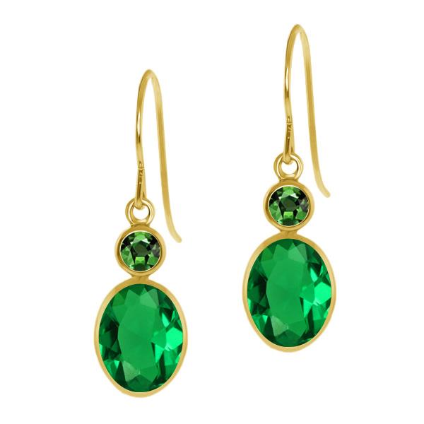 2.56 Ct Oval Green Nano Emerald Green Sapphire 14K Yellow Gold Earrings