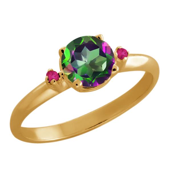 1.02 Ct Round Green Mystic Topaz Pink Sapphire Gold Plated Sterling Silver Ring