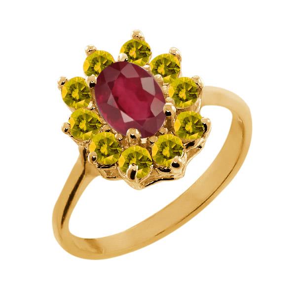 1.62 Ct Oval African Red Ruby Yellow Sapphire 14K Yellow Gold Ring