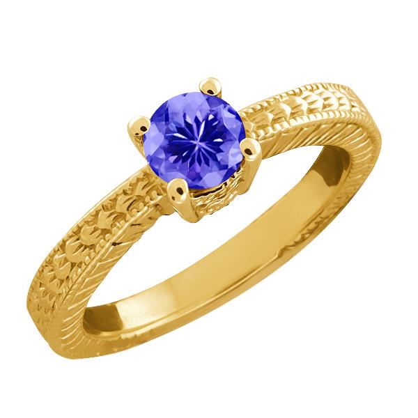 0.50 Ct Round Blue Tanzanite 18k Yellow Gold Ring