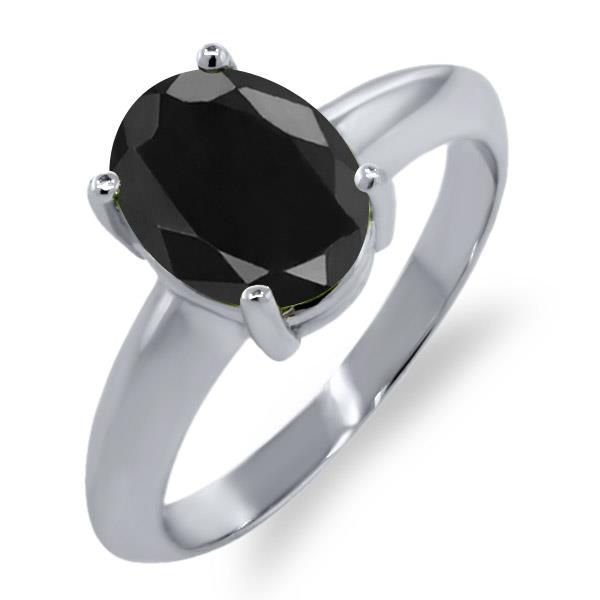 2.54 Ct Oval Black Sapphire 14K White Gold Ring 9x7 mm