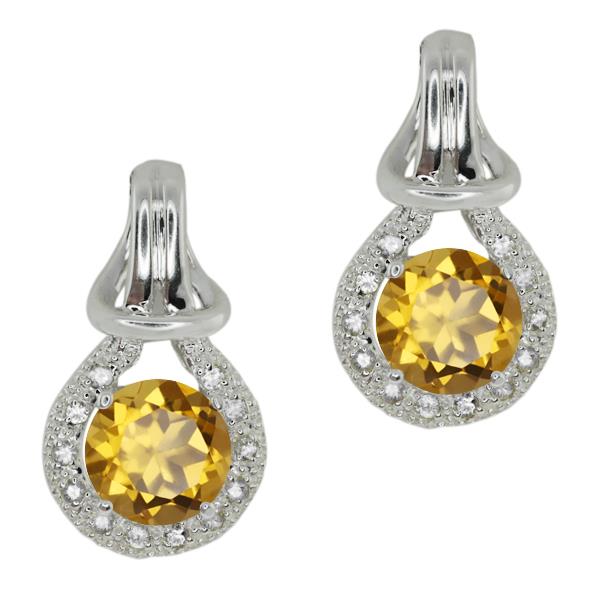 1.80 Ct Round Champagne Quartz White Sapphire Sterling Silver  Earrings