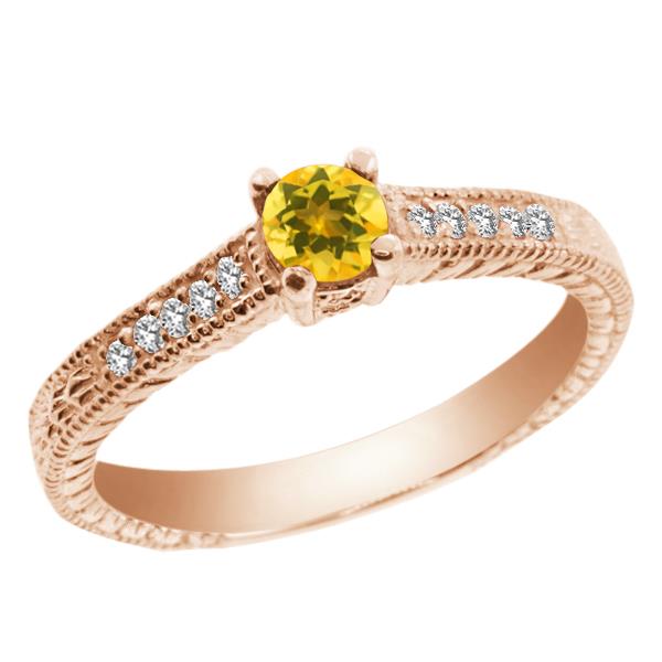 0.38 Ct Yellow Citrine 925 Rose Gold Plated Silver Engagement Ring