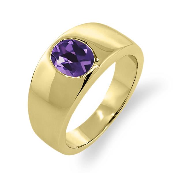 1.66 Ct Oval Purple VS Amethyst 18K Yellow Gold Men's Solitaire Ring