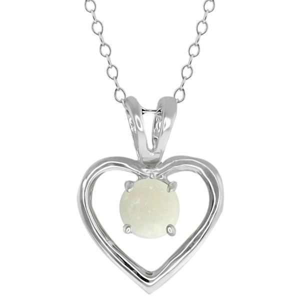 0.65 Ct Round White Opal 14k White Gold Pendant