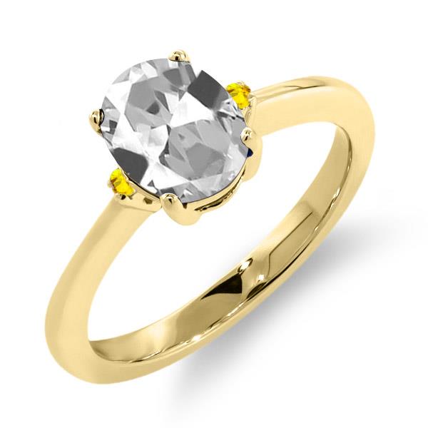 1.66 Ct Oval White Topaz Yellow Sapphire 18K Yellow Gold Ring