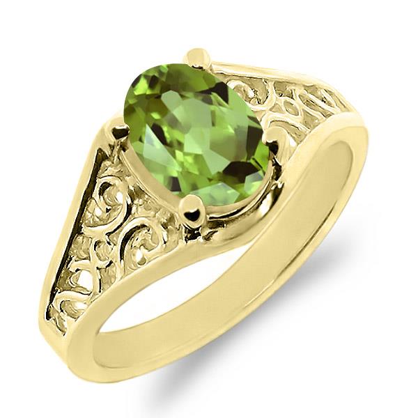 0.80 Ct Oval Green Peridot 18K Yellow Gold Ring