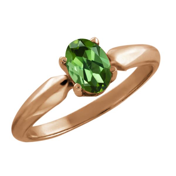 0.85 Ct Oval Green Tourmaline Rose Gold Plated Sterling Silver Ring