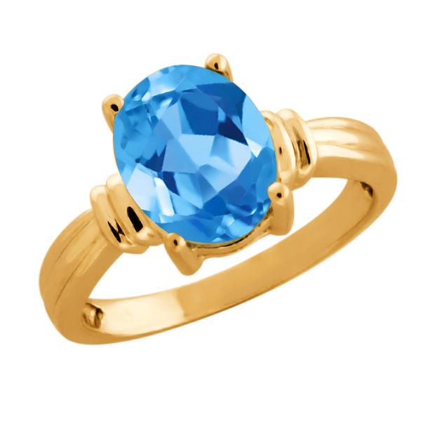 2.85 Ct Oval Swiss Blue Topaz 18K Yellow Gold Ring