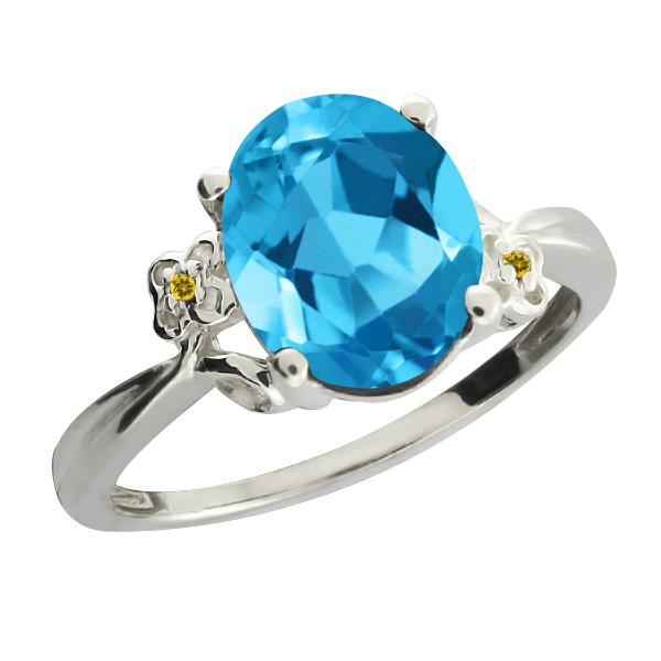 2.87 Ct Oval Swiss Blue Topaz Citrine Sterling Silver Ring