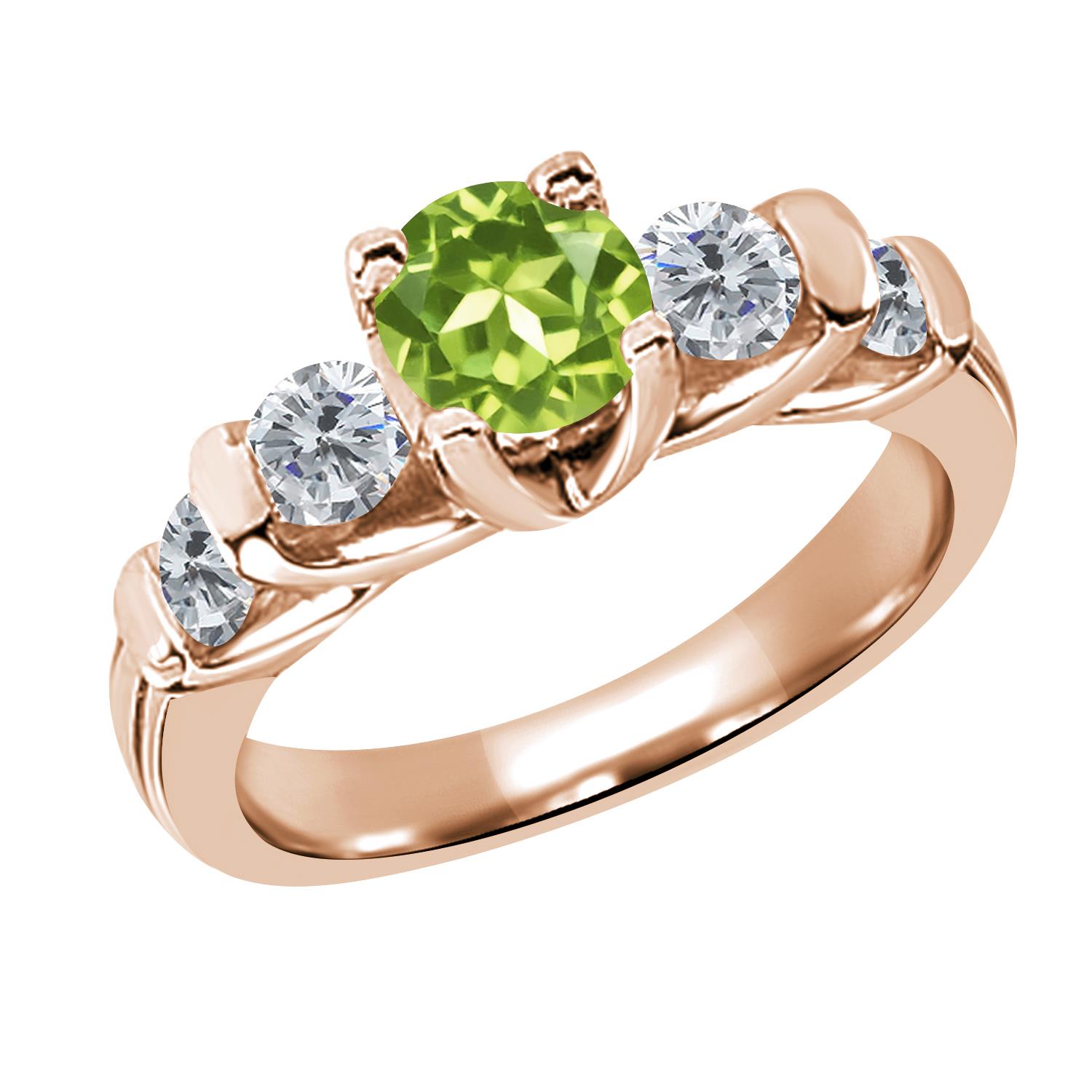 1.78 Ct Round Green Peridot I/J Diamond 14K Rose Gold Ring