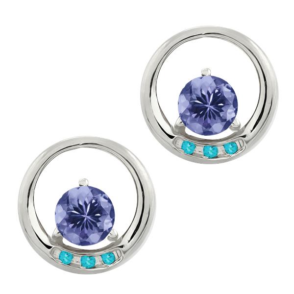 0.96 Ct Round Blue Tanzanite and Swiss Blue Topaz 14k White Gold Earrings