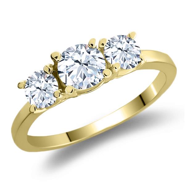 1.26 Ct Round White Topaz 925 Yellow Gold Plated Silver Ring