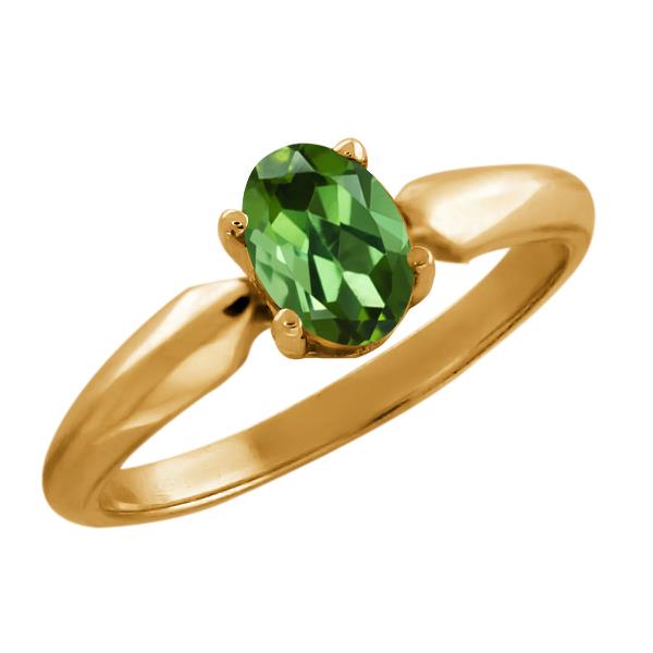 0.85 Ct Oval Green Tourmaline Yellow Gold Plated Sterling Silver Ring